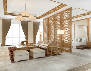 3d rendering luxury tropical bedroom suite in resort hotel and resort asian style